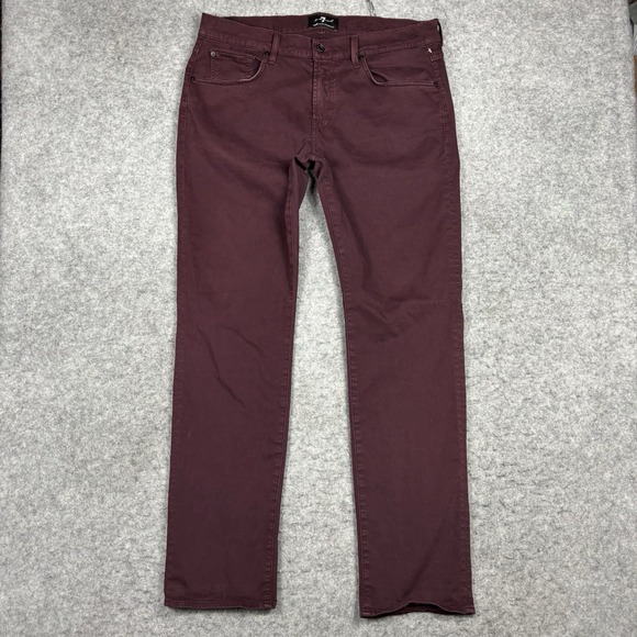 7 For All Mankind Luxe Performance Pants Mens 36x34 Burgundy Purple The Straight - Picture 1 of 11